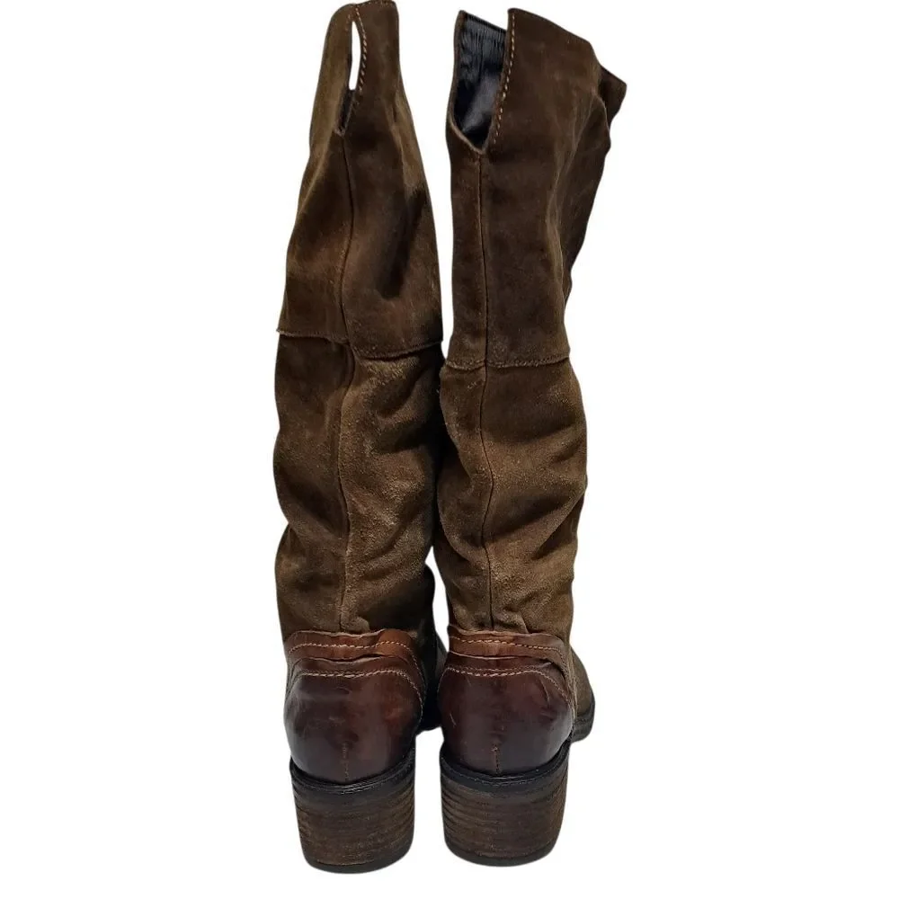 Vic Italian Leather Suede Western Cowgirl Moto Boho Women's Boots Size 37 Brown